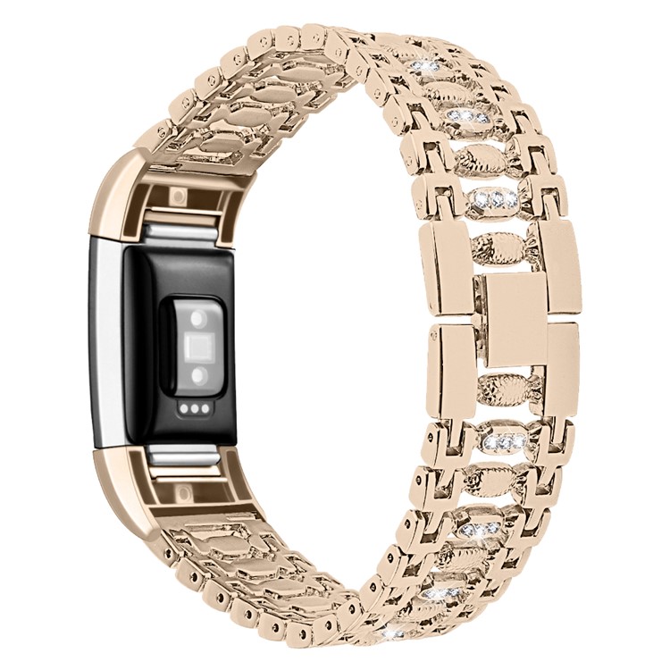 Candy Shape with Rhinestone Decor Stainless Steel Smart Watchband for Fitbit Charge 2 - Gold-1