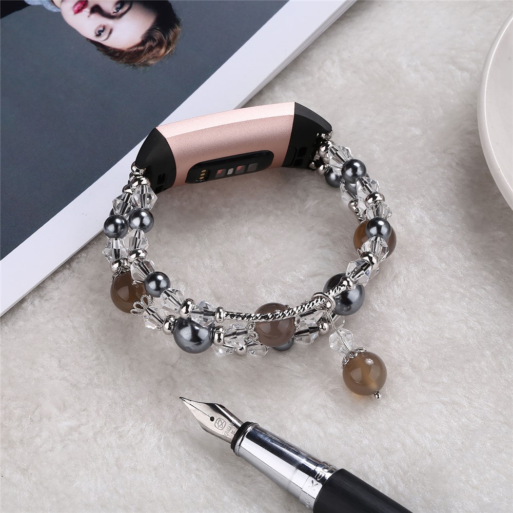 Natural Jewelry Agate Women Lady Smart Watch Band for Fitbit Charge 4 / 3 - Black-3