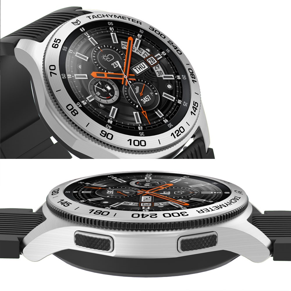 Kratzfester Edelstahl Metall Lünette Ring Schutzzubehör Für Samsung Galaxy Uhr 46mm - Silberner Ring Schwarzer Text-4