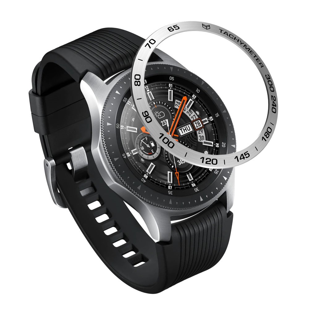 Kratzfester Edelstahl Metall Lünette Ring Schutzzubehör Für Samsung Galaxy Uhr 46mm - Silberner Ring Schwarzer Text-6