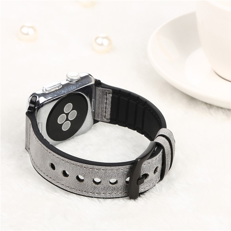 PU Leather + Silicone Smart Watch Band for Apple Watch Series 4 44mm/Series 3/2/1 42mm - Grey-7