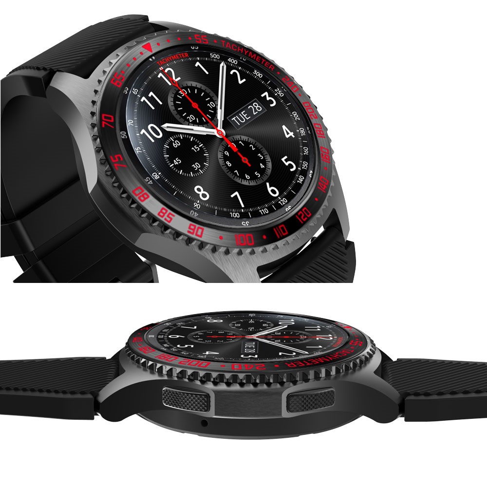 Cadre de Montre en Métal Pour Samsung Gear S3 Frontier - Noir Rouge-4