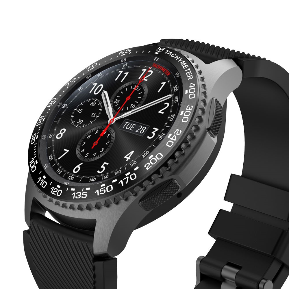 Cadre de Montre de Matériau en Métal Pour Samsung Gear S3 Frontier - Noir Blanc-2