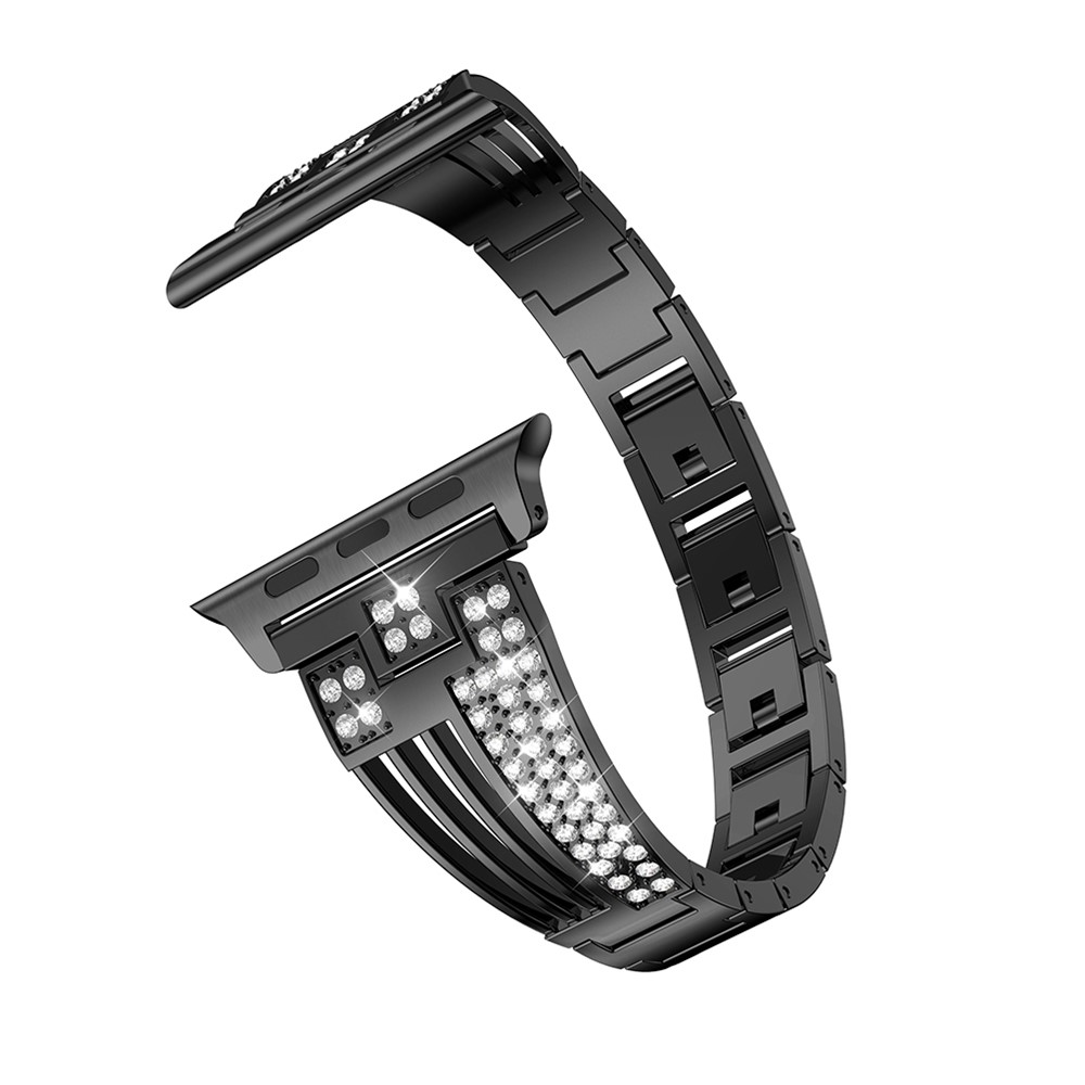 Secteur Forme Diamants Decor En Acier Inoxydable Bracelet De Montre Pour Apple Watch Series 5 4 44mm / Watch Series 1 2 3 42mm - Noir-1