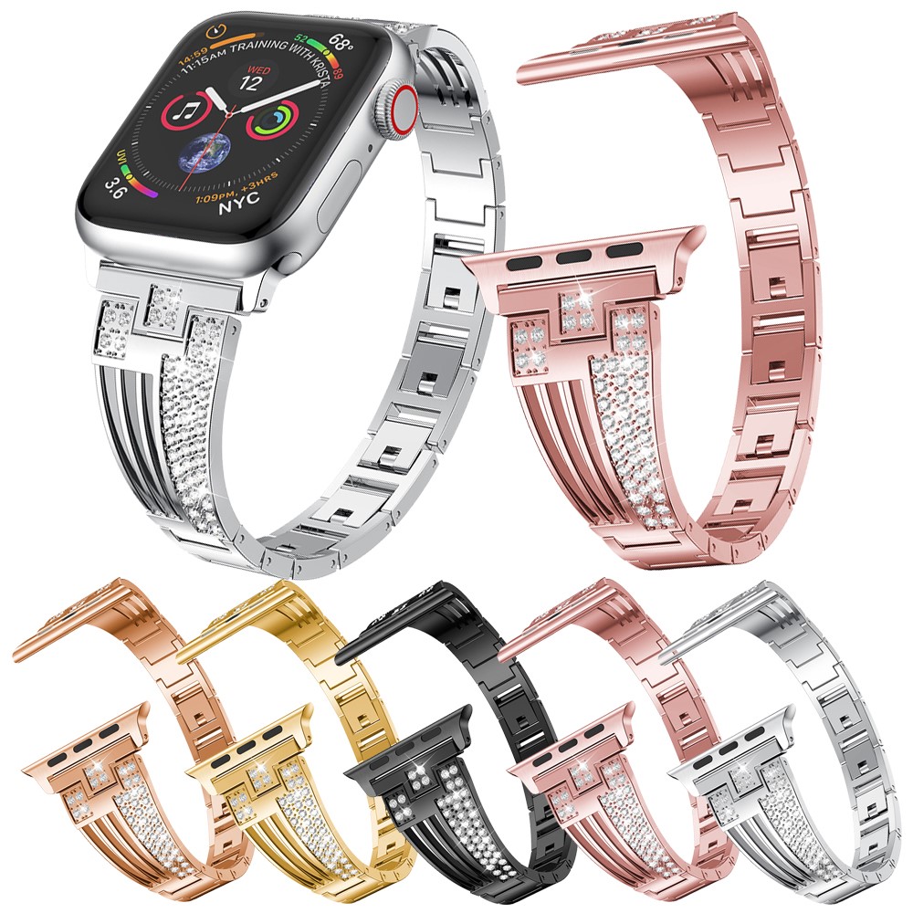 Secteur Forme Diamants Decor En Acier Inoxydable Bracelet De Montre Pour Apple Watch Series 5 4 44mm / Watch Series 1 2 3 42mm - Noir-6