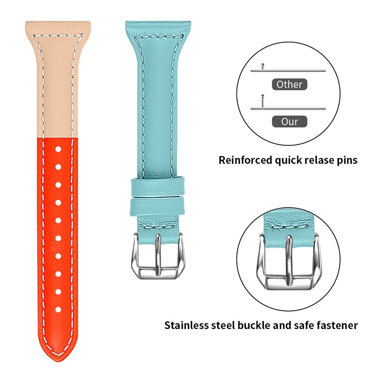 22mm Tri-color Genuine Leather Smart Watch Replacement Strap for Huawei Watch GT/Samsung Galaxy Watch 46mm - Blue/Apricot/Orange-2