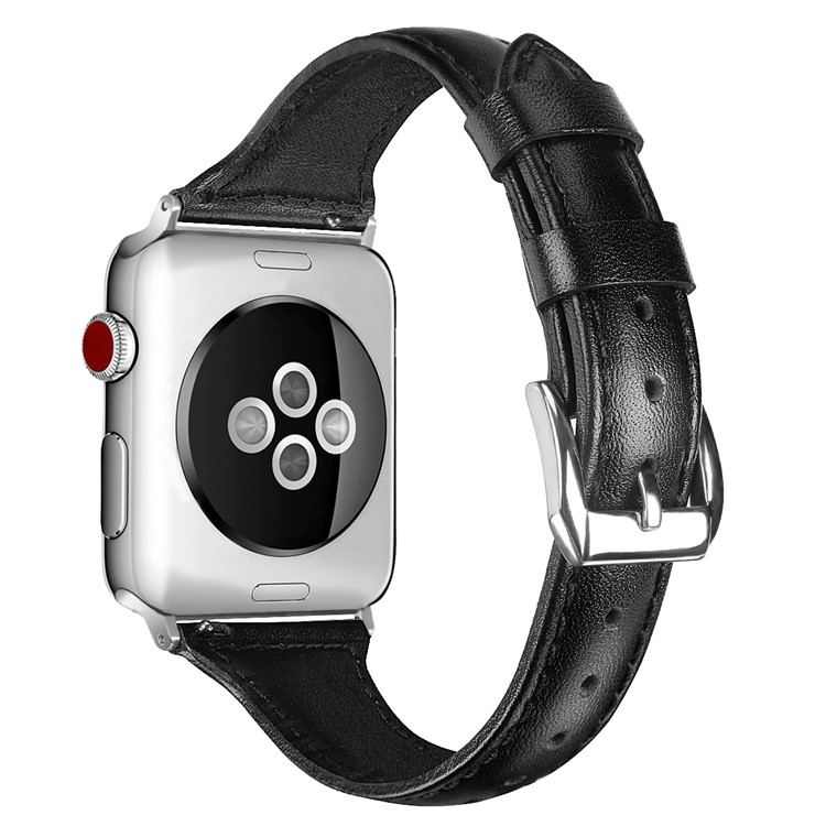 Decoración De Diamantes Correa De Reloj De Cuero Genuino Para Apple Watch Series 3/2/1 38 Mm / Apple Watch Series 5 4 40mm - Negro-1