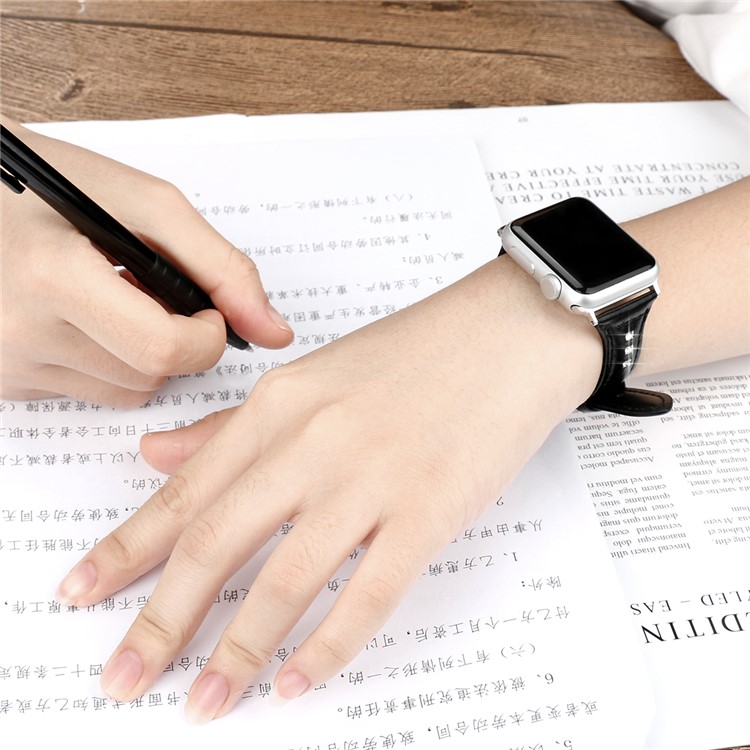 Decoración De Diamantes Correa De Reloj De Cuero Genuino Para Apple Watch Series 3/2/1 38 Mm / Apple Watch Series 5 4 40mm - Negro-6