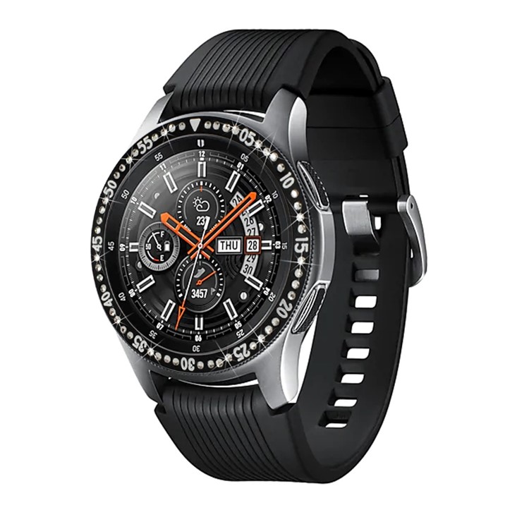 Círculo De Aço Inoxidável Da Escala De Tempo Da Moldura Da Decoração Do Cristal De Rocha Para O Relógio 46mm Da Galáxia De Samsung - Preto-3