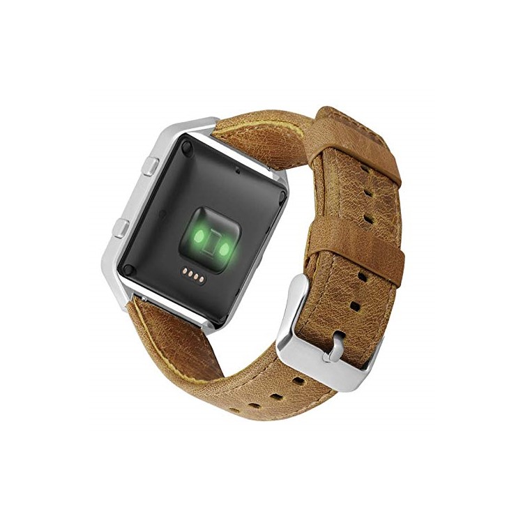 Crazy Horse Skin Cowhide Leather Smart Watch Band for Fitbit Blaze - Light Brown/Silver Frame-4