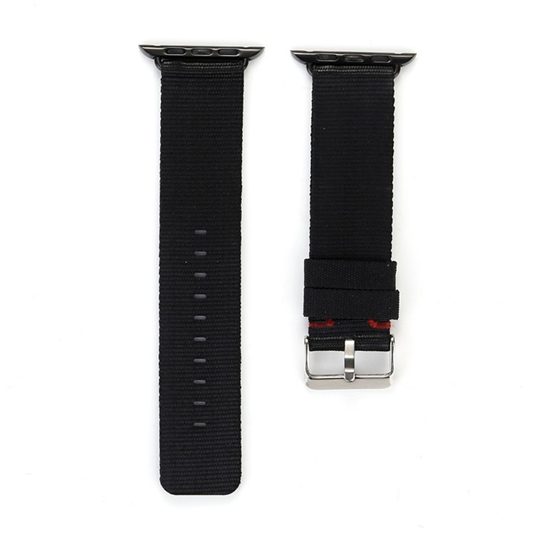 Replacement Woven Canvas Nylon Band Strap Wristband for Apple Watch Series 4 44mm / Series 3 2 1 42mm - Black-3