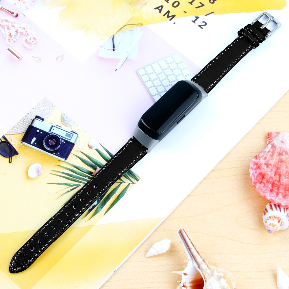 Top Layer Cowhide Leather Watchband Replacement for Samsung Galaxy Fit SM-R370 - Black-2