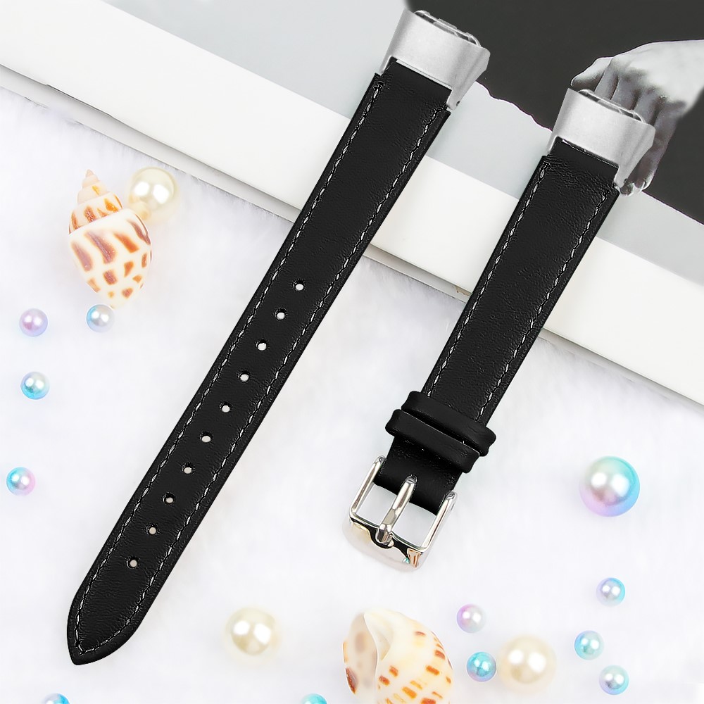 Top Layer Cowhide Leather Watchband Replacement for Samsung Galaxy Fit SM-R370 - Black-3