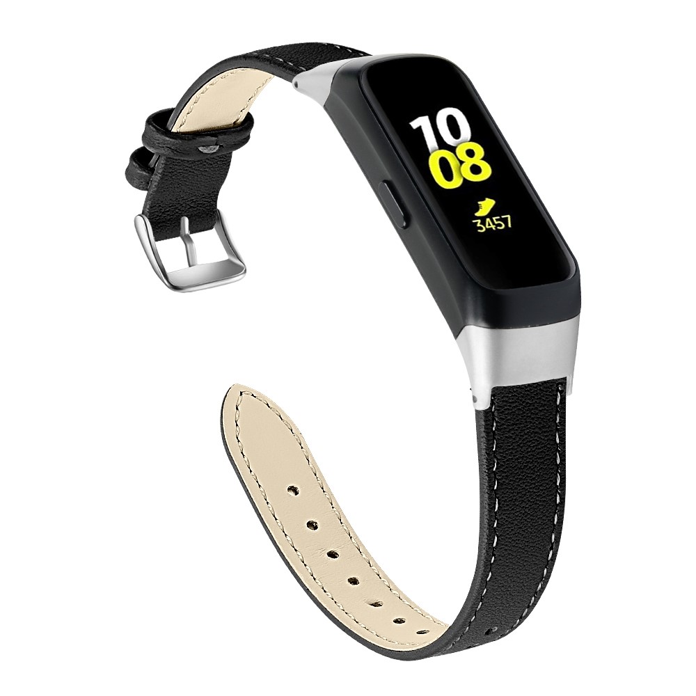 Top Layer Cowhide Leather Watchband Replacement for Samsung Galaxy Fit SM-R370 - Black-4