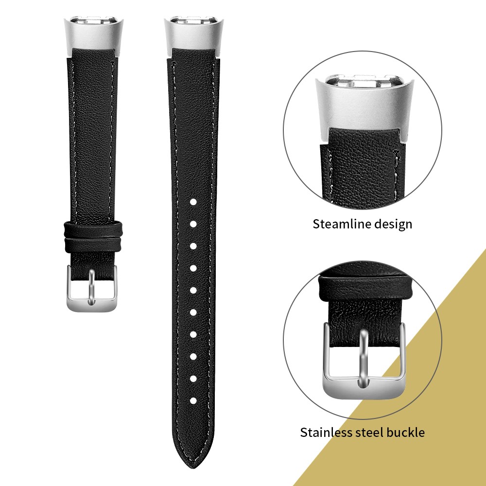 Top Layer Cowhide Leather Watchband Replacement for Samsung Galaxy Fit SM-R370 - Black-6