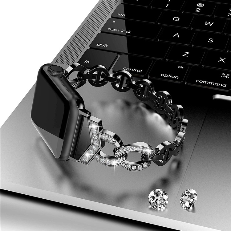 8-Shape Shiny Diamond Metal Watch Strap for Apple Watch Series 4/3/2/1 40mm/38mm - Black-3