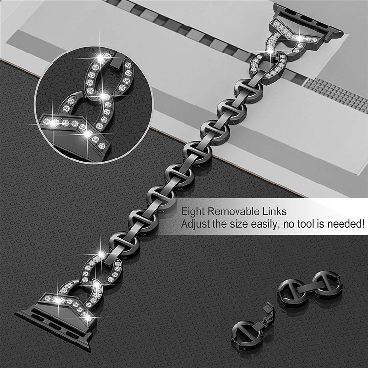 8-Shape Shiny Diamond Metal Watch Strap for Apple Watch Series 4/3/2/1 40mm/38mm - Black-4