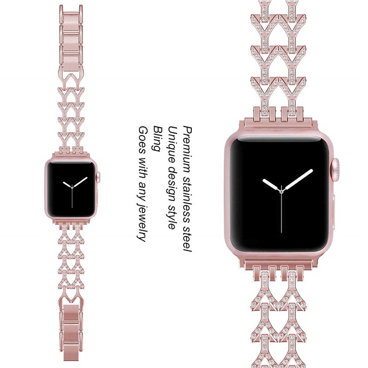 Diamond Premium Stainless Steel Watch Band for Apple Watch Series 6/SE/5/4 44mm / Series 3 2 1 Watch 42mm - Rose Gold-2