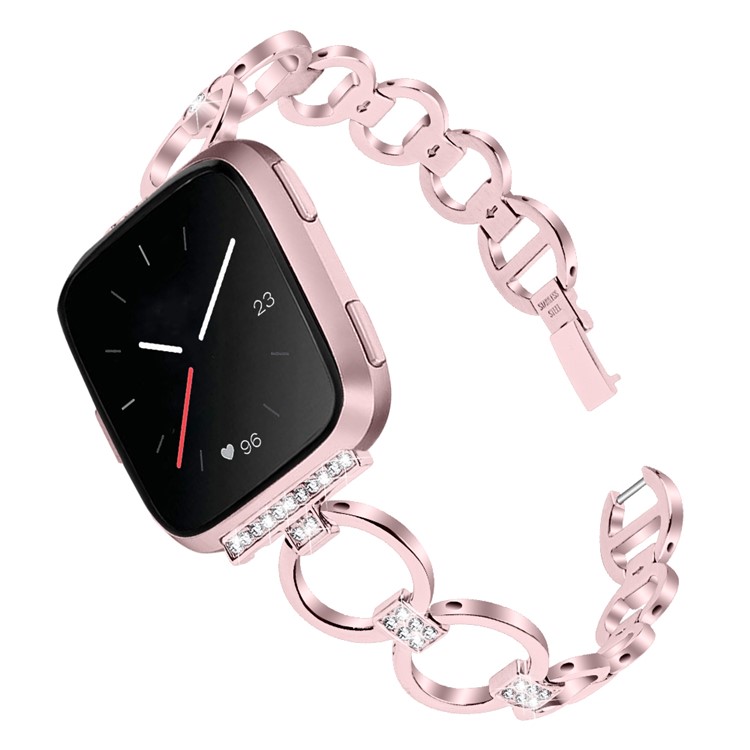 Rhinestone Decor Ring Shape Stainless Steel Replacement Smart Wristband for Fitbit Versa/Versa Lite - Rose Gold-2