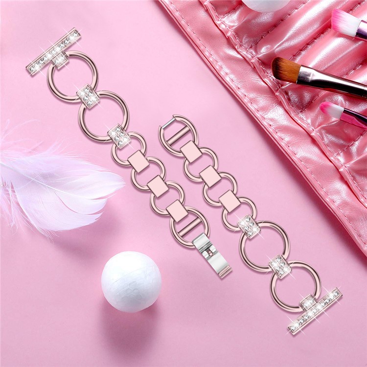 Rhinestone Decor Ring Shape Stainless Steel Replacement Smart Wristband for Fitbit Versa/Versa Lite - Rose Gold-3