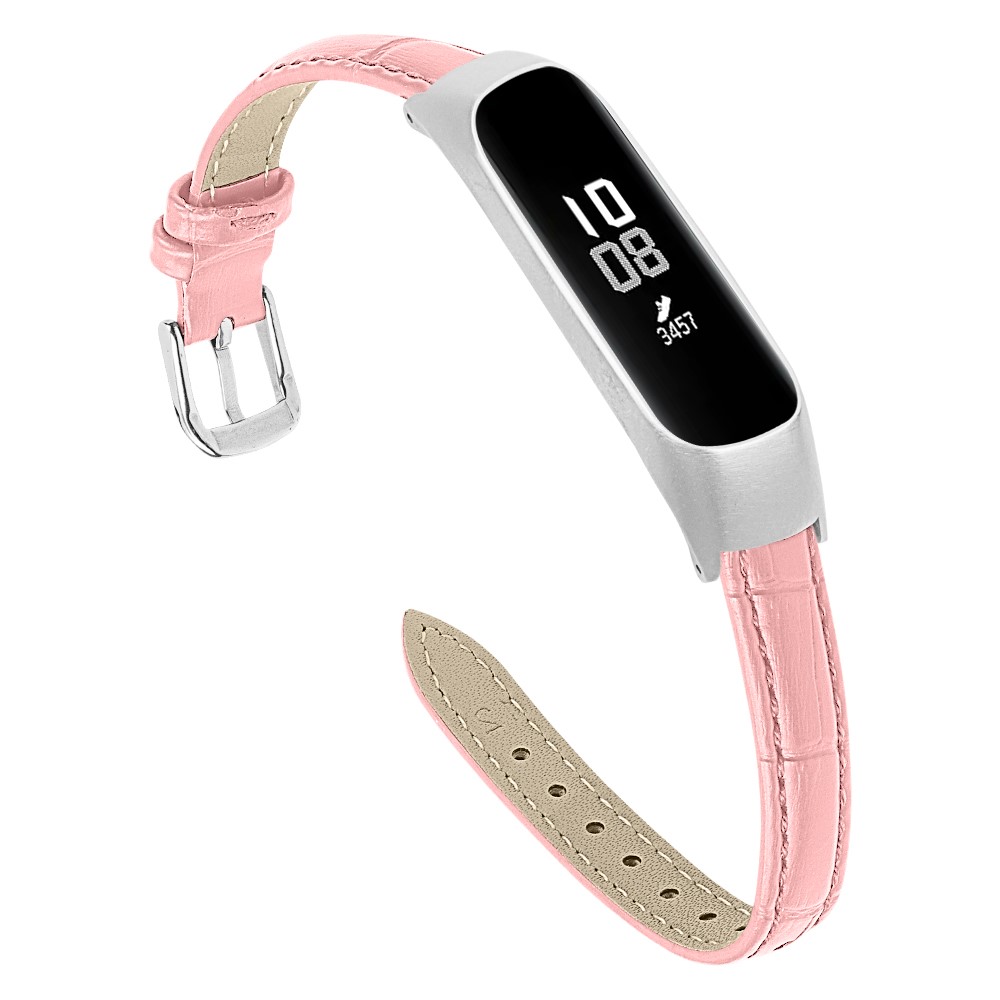 Bracelet Montre En Cuir À Texture Crocodile Avec Cadre En Métal Pour Samsung Galaxy Fit-e / Sm-r375 - Rose-2