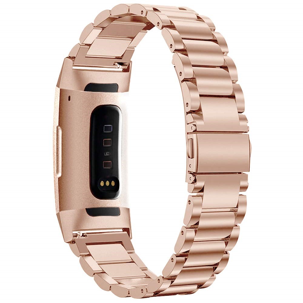 Pulseira De Pulseira De Relógio De Aço Inoxidável De Três Contas Para Fitbit Charge 3 - Rosa Ouro-4