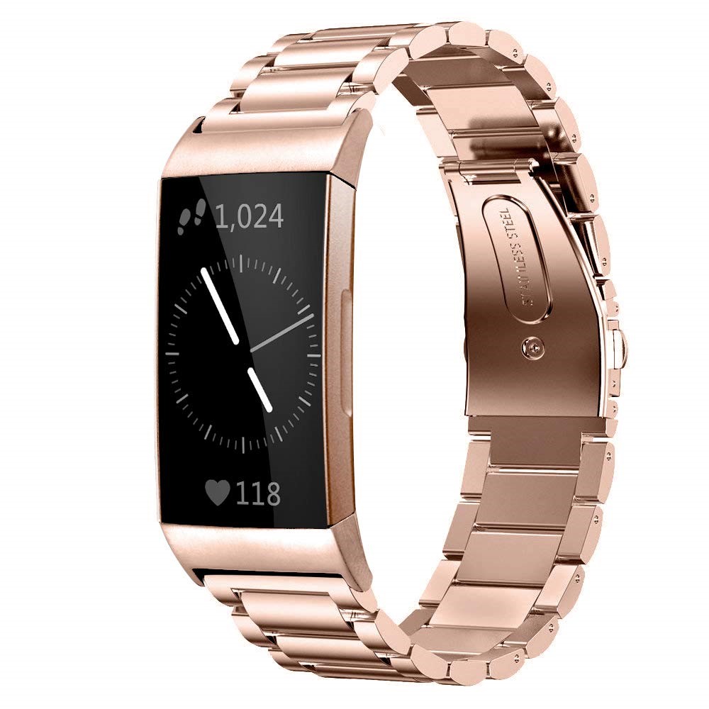Pulseira De Pulseira De Relógio De Aço Inoxidável De Três Contas Para Fitbit Charge 3 - Rosa Ouro-5