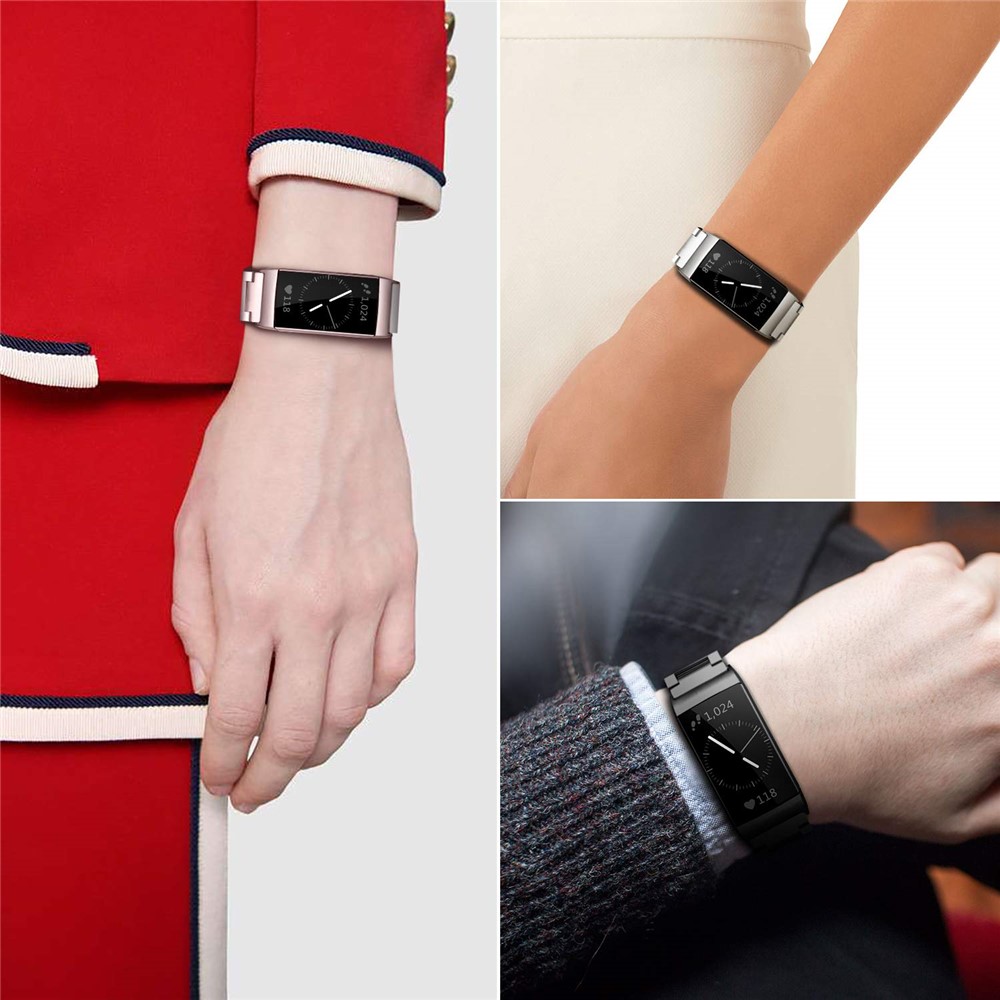 Pulseira De Pulseira De Relógio De Aço Inoxidável De Três Contas Para Fitbit Charge 3 - Rosa Ouro-8