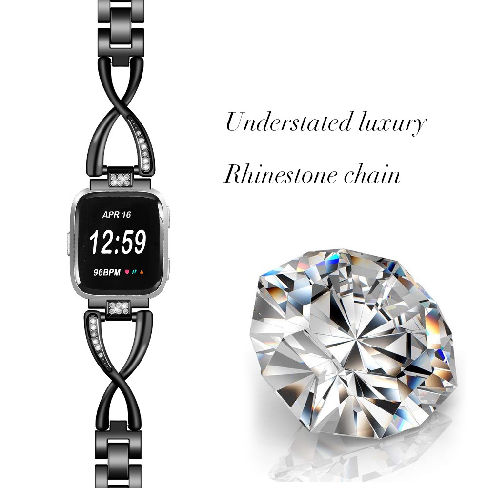 Correa De Reloj De Acero Inoxidable Con Forma De Diamantes De Imitación Decoración X Para Fitbit Versa / Versa Lite - Negro-4