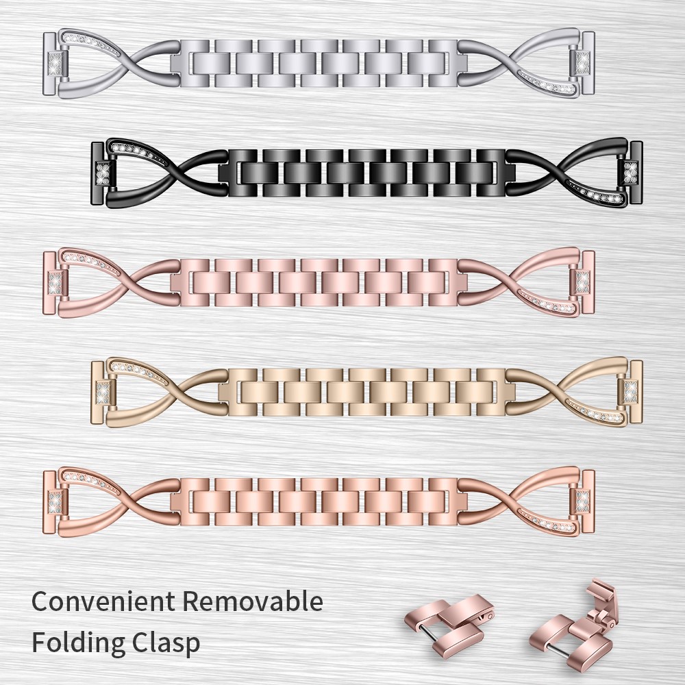 Correa De Reloj De Acero Inoxidable Con Forma De Diamantes De Imitación Decoración X Para Fitbit Versa / Versa Lite - Negro-5