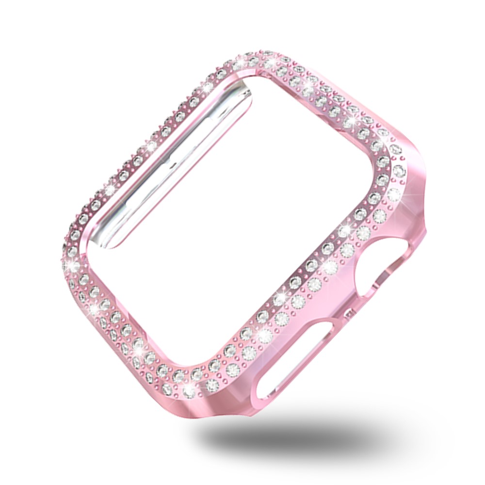 Double Rangée Strass Décor Montre Smart Watch Cas Pour Apple Watch Series 4 44mm - Rose-1