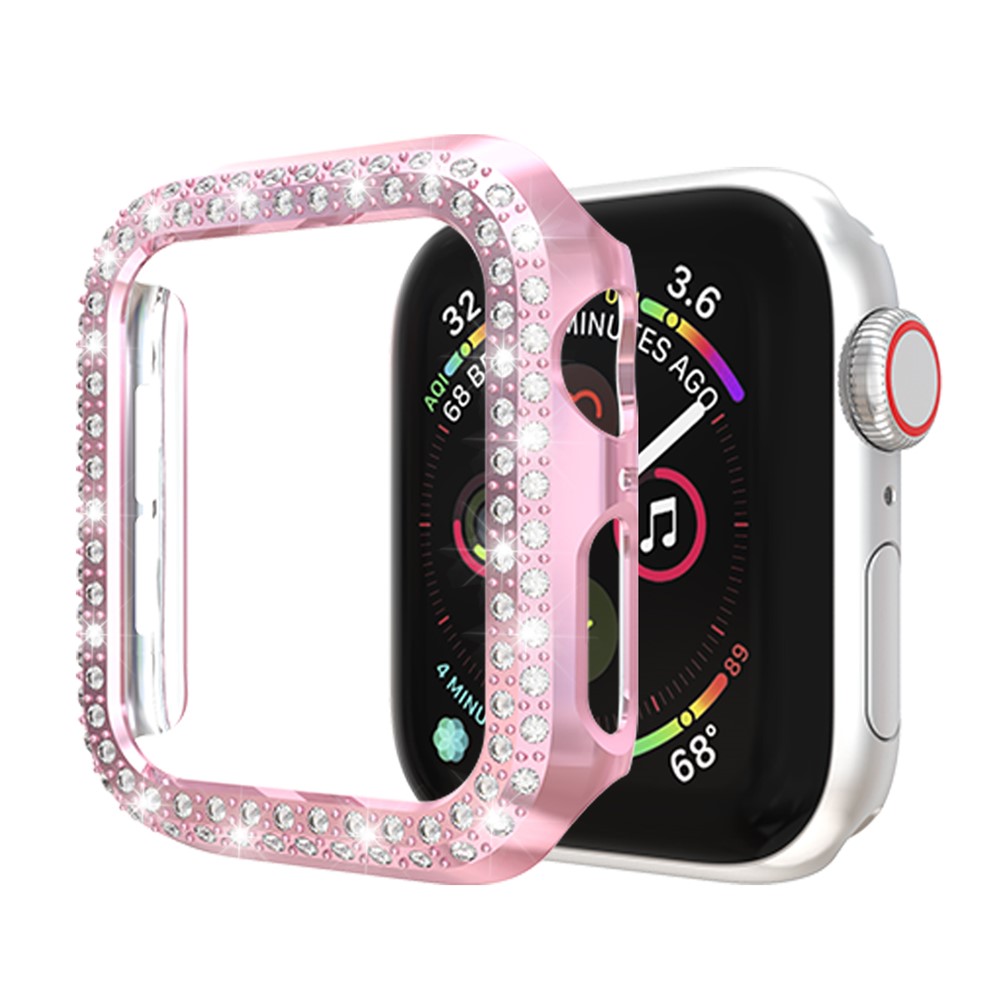 Double Rangée Strass Décor Montre Smart Watch Cas Pour Apple Watch Series 4 44mm - Rose-2
