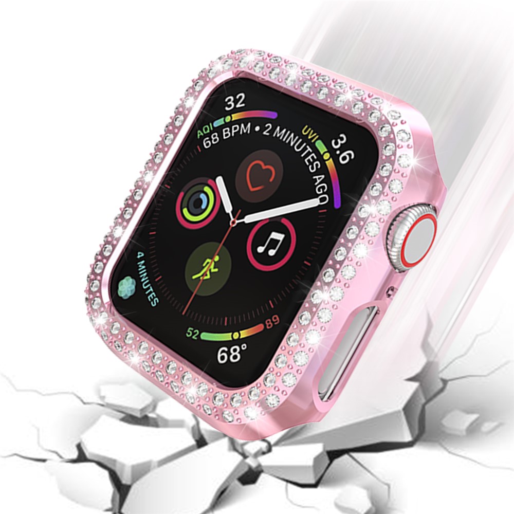 Double Rangée Strass Décor Montre Smart Watch Cas Pour Apple Watch Series 4 44mm - Rose-3