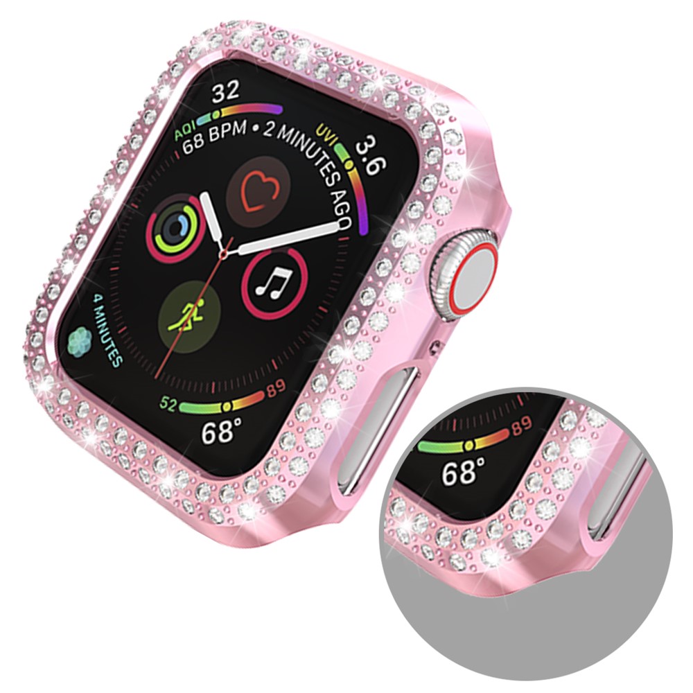 Double Rangée Strass Décor Montre Smart Watch Cas Pour Apple Watch Series 4 44mm - Rose-4