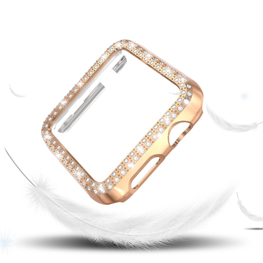 Decoração De Rhinestone Dupla Decoração Smart Watch PC Caixa Protetora Para Apple Watch Series 3/2/1 38mm - Rosa Ouro