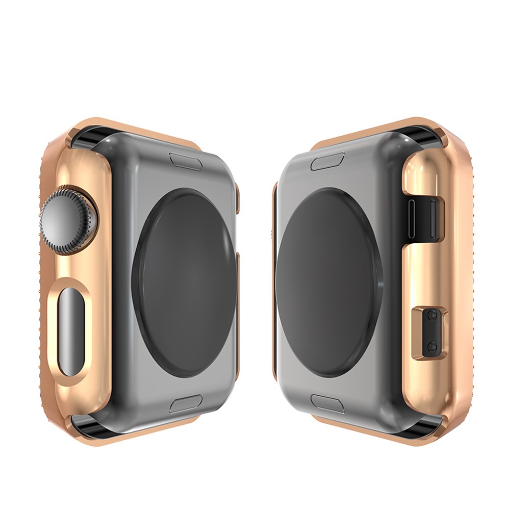 Double Rangée Strass Décor Montre Smart Watch Étui De Protection Pour Apple Watch Series 3/2/1 38mm - Or Rose-4