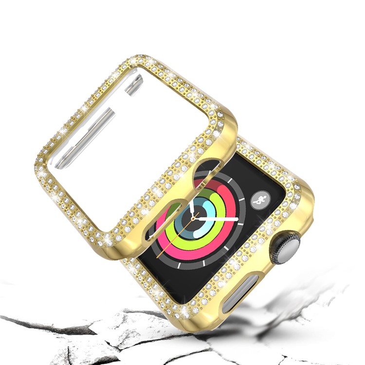 Double Rangée Strass Décor Montre Smart Watch Étui De Protection Pour Apple Watch Series 3/2/1 38mm - Or-2