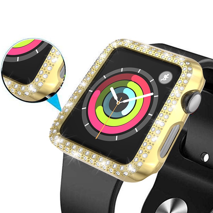 Double Rangée Strass Décor Montre Smart Watch Étui De Protection Pour Apple Watch Series 3/2/1 38mm - Or-5