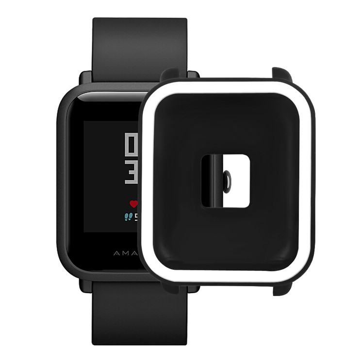 Anti-scratch Dual-color Flexi Silicone Watch Case for Huami Amazfit Youth Edition Lite - White/Black-1