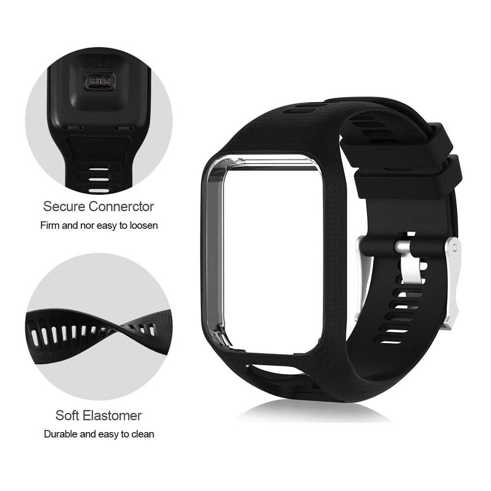 Substituição Banda Suave Silicone Relógio Para TomTom Esporte Corredor 2/3 - Preto-6