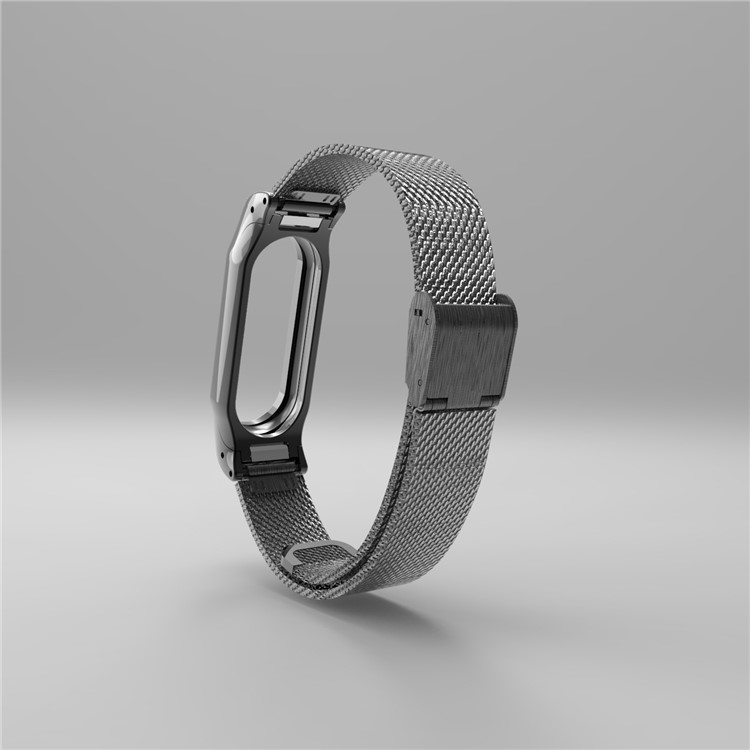 Stainless Steel Mesh Strap Watchband Replacement for Xiaomi Mi Band 2 - Black-4