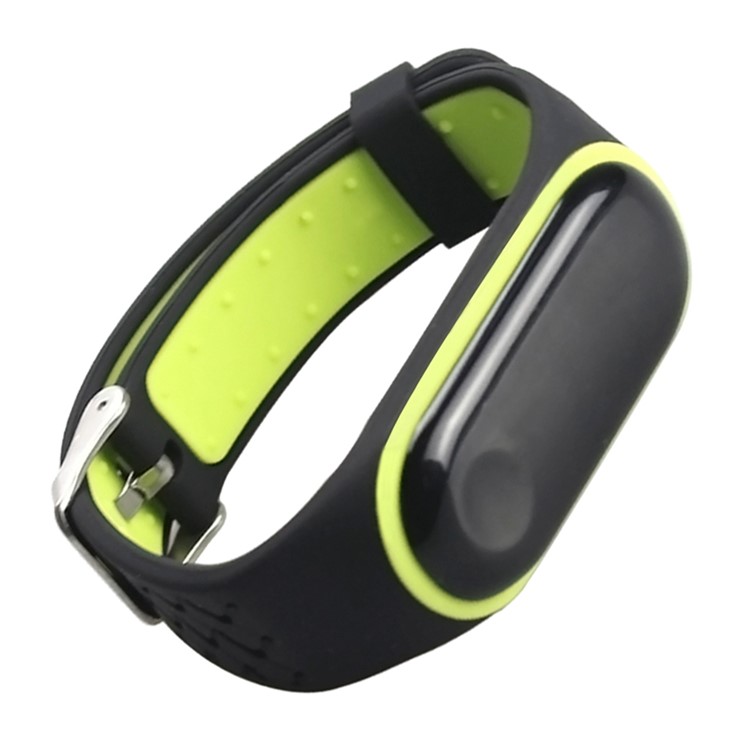 Substituição Alça Universal Silicone De Pulso Para Xiaomi Mi Banda Inteligente 4/3 - Preto / Verde-amarelo-2