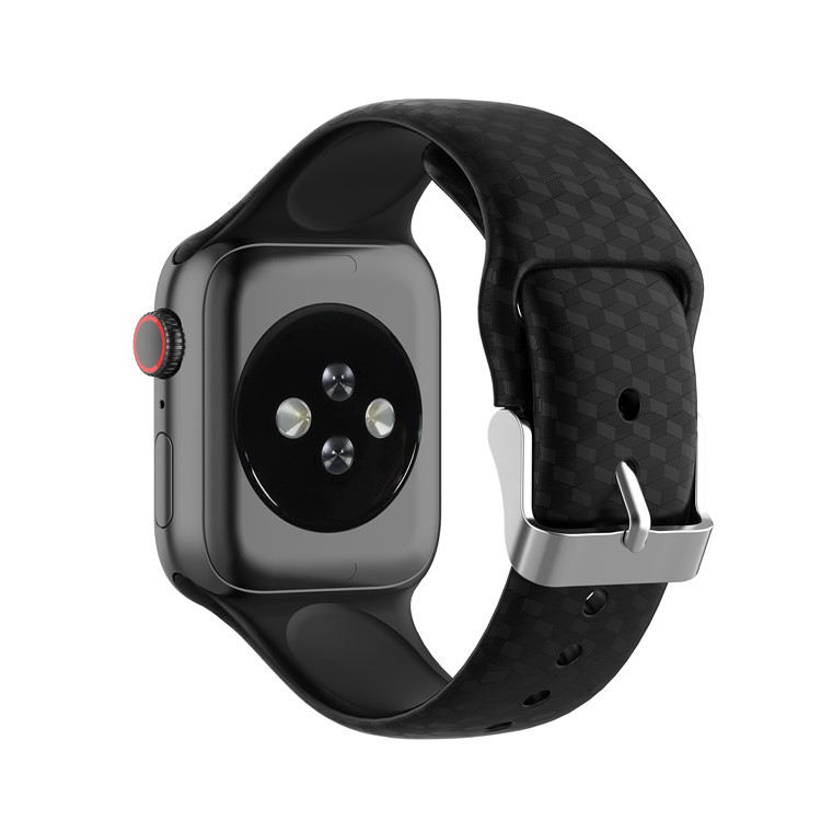 3D Diamond Texture Silicone Watch Strap for Apple Watch Series 5 4 44mm / Series 3 2 1 42mm - Black-1