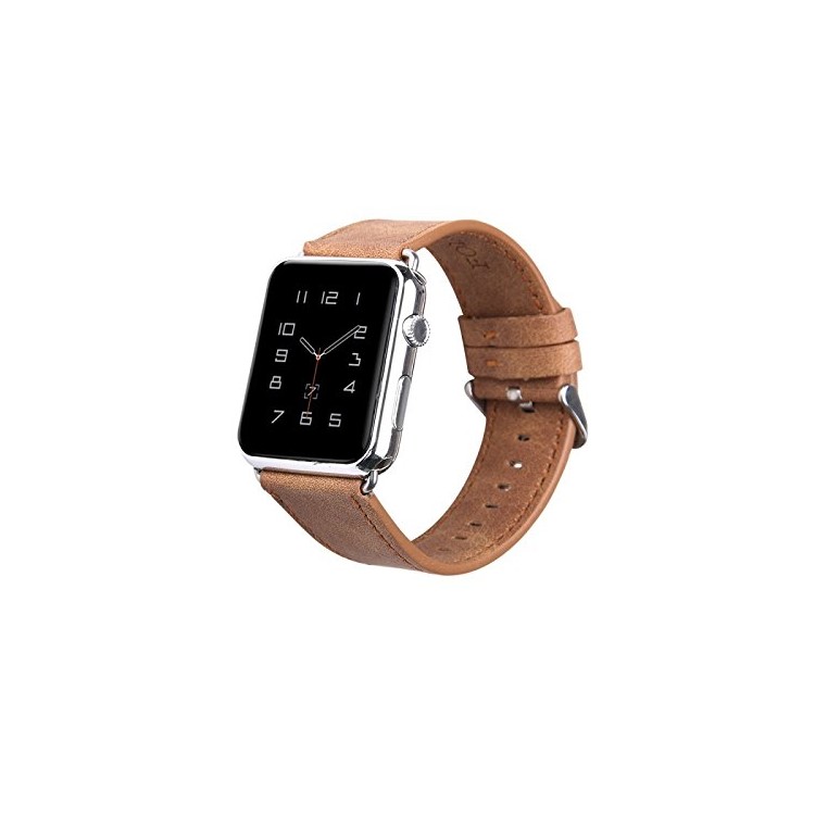 Grazy Texture Genuine Leather Smart Watch Strap for Apple Watch Series 5/4 44mm / Series 3/2/1 42mm - Light Brown-3