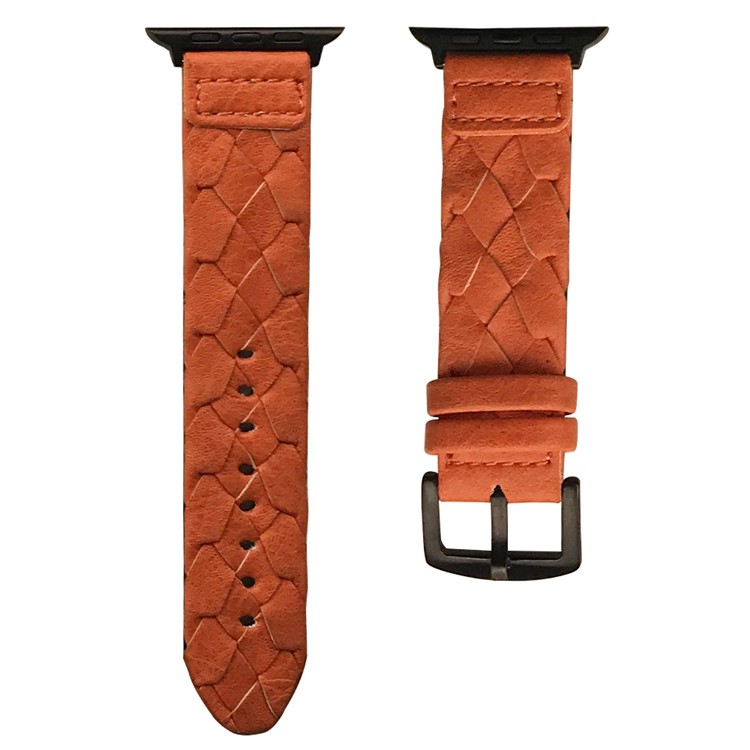 Woven Texture Genuine Leather Smart Watch Strap for Apple Watch Series 5/4 40mm / Series 3/2/1 38mm - Brown-1