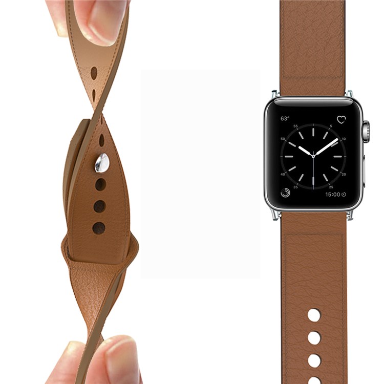 Bi-color Genuine Leather Watch Strap Replacement for Apple Watch Series 1/2/3 38mm / Apple Watch Series 4/5 40mm - Brown-3