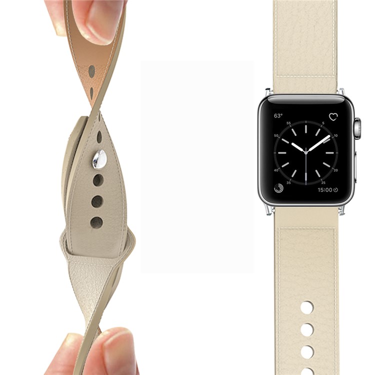 Bi-color Genuine Leather Watch Strap Replacement for Apple Watch Series 1/2/3 42mm / Apple Watch Series 4/5 44mm - Beige-2