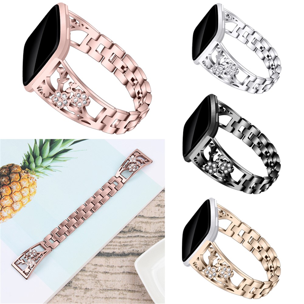 Rhinestone Decor Stainless Steel Watch Band Strap Replacement for Fitbit Versa / Versa Lite - Gold-6