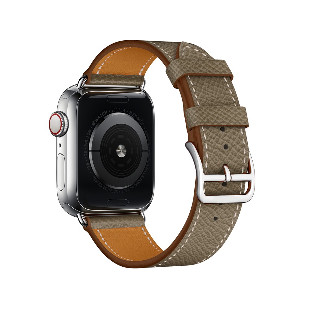 Cross Texture Genuine Leather Smart Watch Wristband Replacement Strap for Apple Watch Series 5/4 40mm / Series 3/2/1 38mm - Grey-1