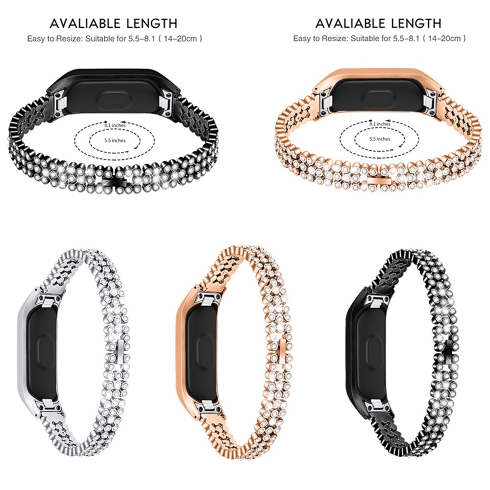 Rhinestone Decor Stainless Steel Watchband Watch Strap for Samsung Galaxy Fit-e/SM-R375 - Black-6